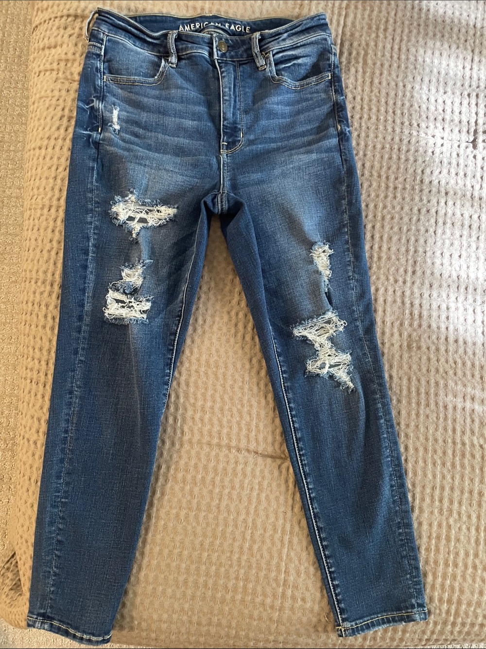 American Eagle Outfitters Women's Ripped Skinny Jeans - Dark Blue Wash 8X-Short